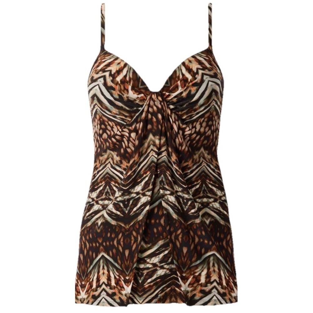 Miraclesuit Womens Tankini Swim Top Animal Print Tummy Control Brown Black 14